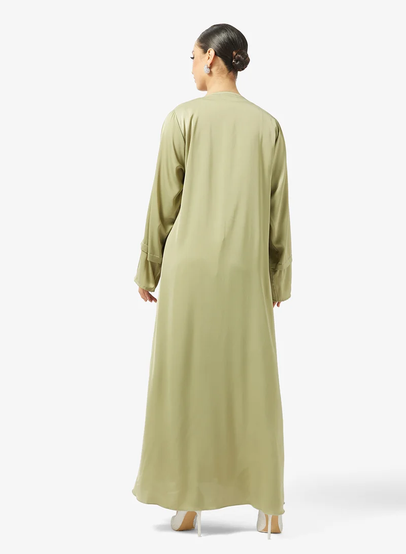 hayas closet Floral Embellished Open Front V Neck Abaya